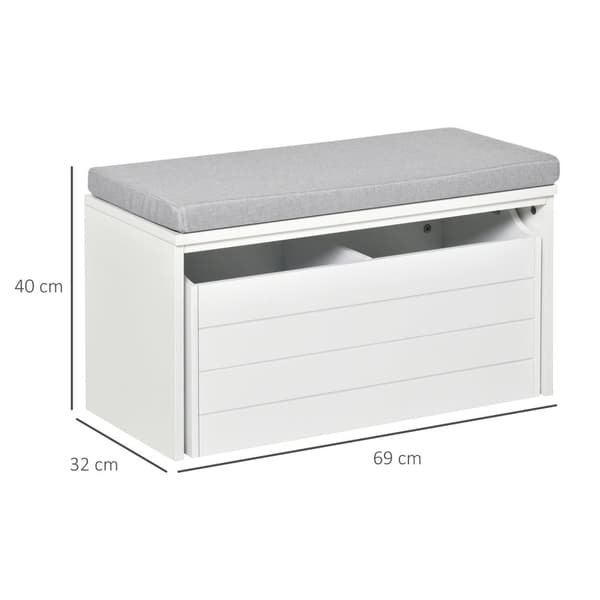 Rootz Shoe Cabinet Bench - Shoe Storage - Bänk med låda - Bekväm sittplats - MDF White - 69 cm x 32 cm x 40 cm