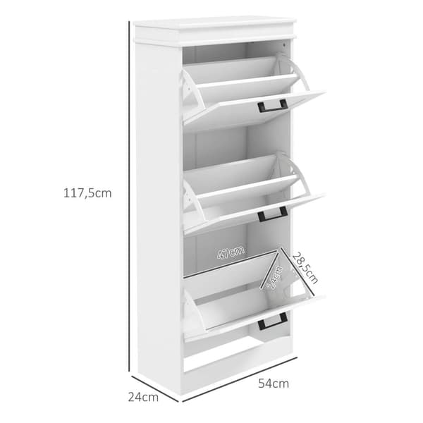 Rootz Shoe Cabinet - 3 foldedøre - Justerbare hylder - Rumbesparende design - 54 x 24 x 117,5 cm - Hvid
