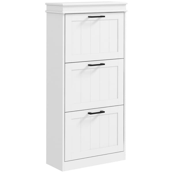 Rootz Shoe Cabinet - 3 foldedøre - Justerbare hylder - Rumbesparende design - 54 x 24 x 117,5 cm - Hvid