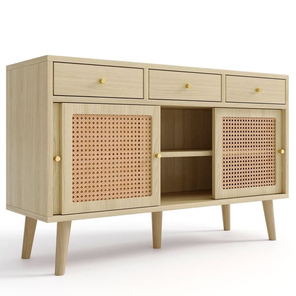 Rootz skænk med skuffer - opbevaringsskab - buffetbord - rotting mesh, 120 × 40 × 78 cm - elegant retro design