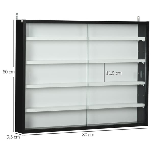 Rootz Wall Showcase for Collector's Pieces - Display Case - Storage Unit - Højdejusterbar - 80 x 9,5 x 60 cm sort