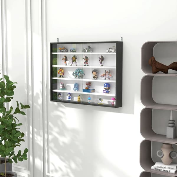 Rootz Wall Showcase for Collector's Pieces - Display Case - Storage Unit - Højdejusterbar - 80 x 9,5 x 60 cm sort