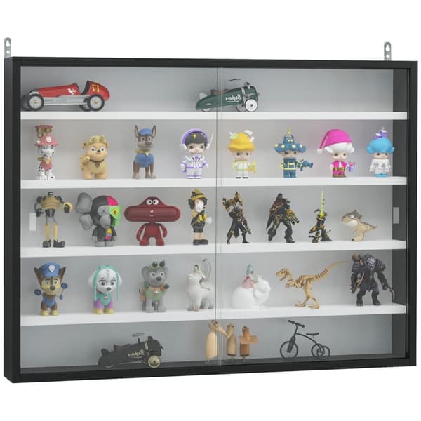 Rootz Wall Showcase for Collector's Pieces - Display Case - Storage Unit - Højdejusterbar - 80 x 9,5 x 60 cm sort