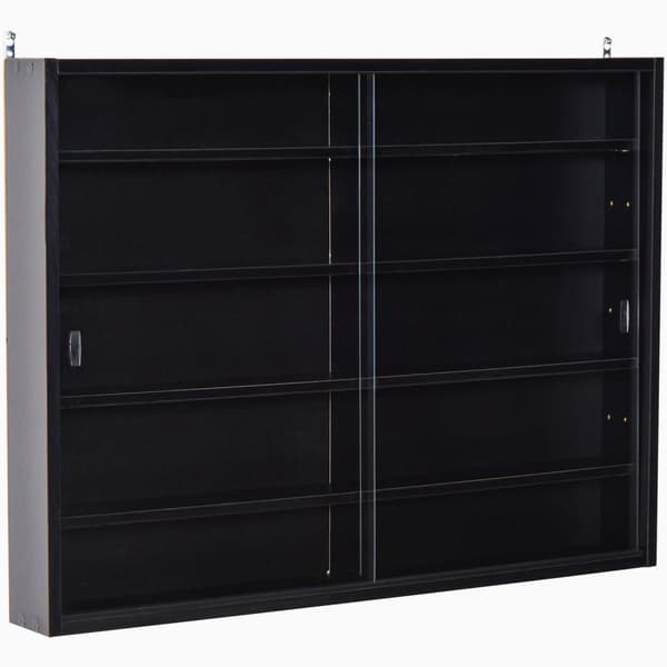 Rootz Wall Showcase - Collector's Display Case - Justerbare hylder - glasskydedøre - Beskytter samleobjekter - 80 x 9,5 x 60 cm, sort