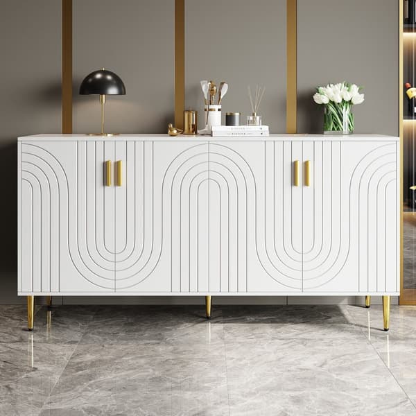 Rootz White skænk - Buffetskab - Opbevaringsenhed - Elegant design, let rengøring, MDF, 152 cm x 40 cm x 75 cm