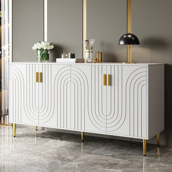 Rootz White skænk - Buffetskab - Opbevaringsenhed - Elegant design, let rengøring, MDF, 152 cm x 40 cm x 75 cm