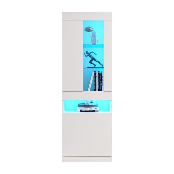 Vitrinskåp med dörr och LED - för vardagsrum, kontor eller kök - höjd 180 cm - vit