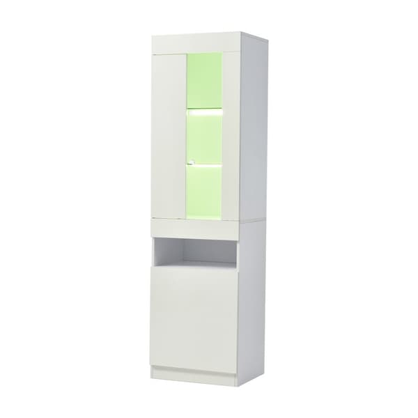 Vitrinskåp med dörr och LED - för vardagsrum, kontor eller kök - höjd 180 cm - vit