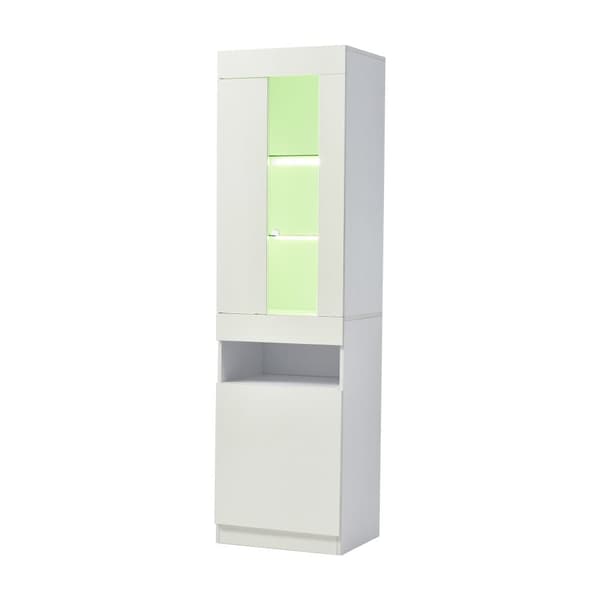 Vitrinskåp med dörr och LED - för vardagsrum, kontor eller kök - höjd 180 cm - vit