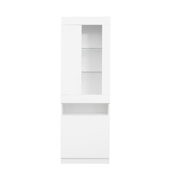 Vitrinskåp med dörr och LED - för vardagsrum, kontor eller kök - höjd 180 cm - vit