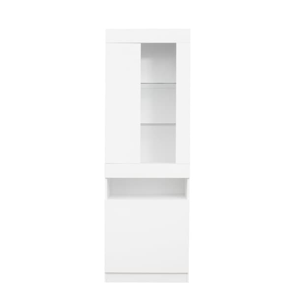 Vitrinskåp med dörr och LED - för vardagsrum, kontor eller kök - höjd 180 cm - vit