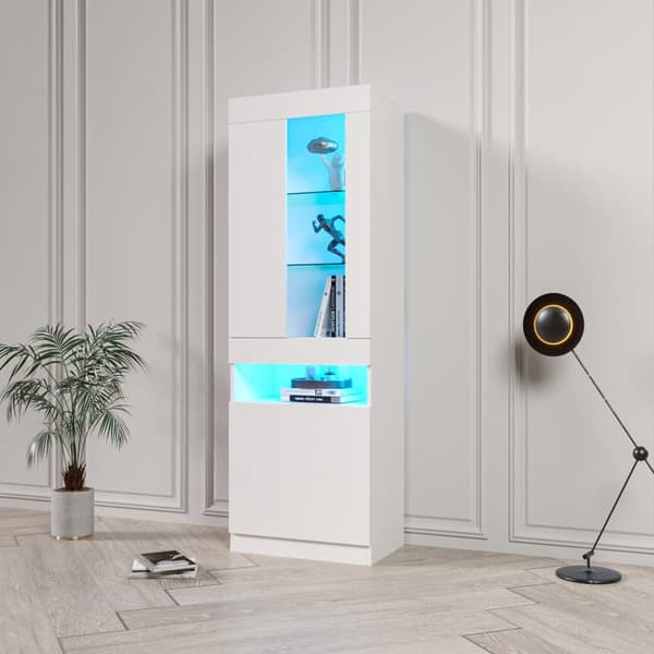 Vitrinskåp med dörr och LED - för vardagsrum, kontor eller kök - höjd 180 cm - vit