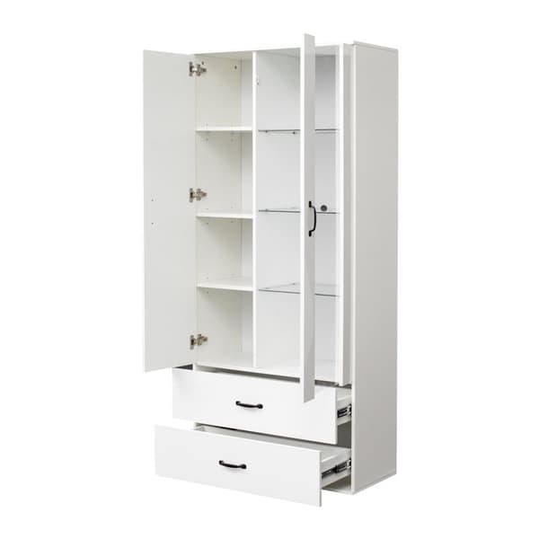Vitrineskab med 2 låger og 2 skuffer og LED - Højde 180cm - Hvid