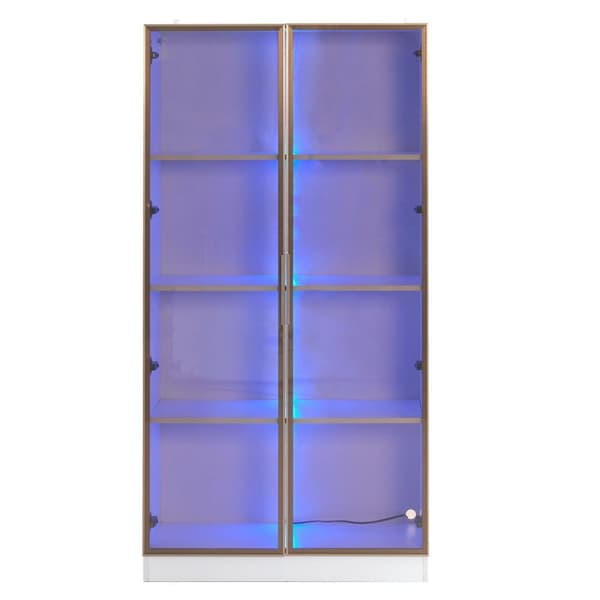 2-pack vita vitrinskåp med LED-belysning i 16 färger – 80×40×160 cm, glasdörrar och justerbara hyllor