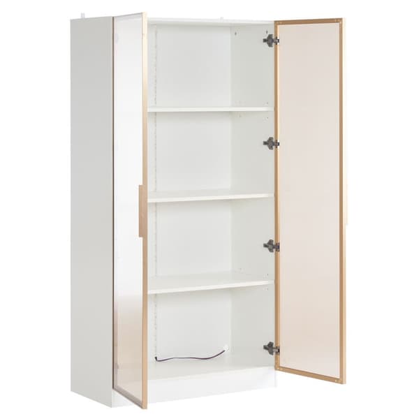 2-pack vita vitrinskåp med LED-belysning i 16 färger – 80×40×160 cm, glasdörrar och justerbara hyllor