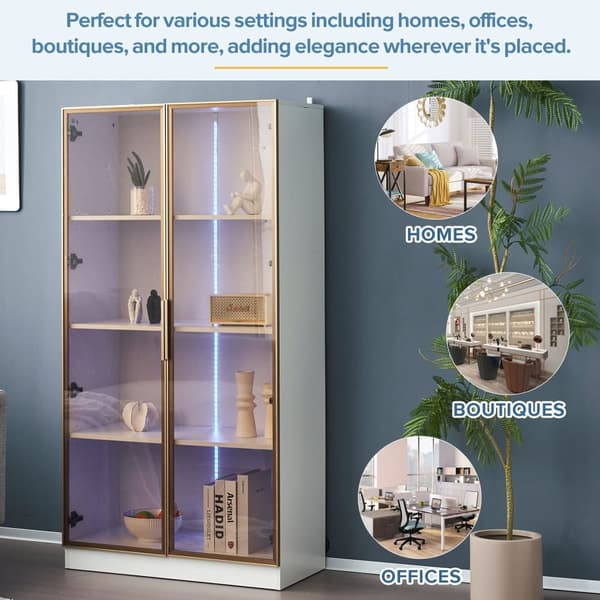 2-pack vita vitrinskåp med LED-belysning i 16 färger – 80×40×160 cm, glasdörrar och justerbara hyllor