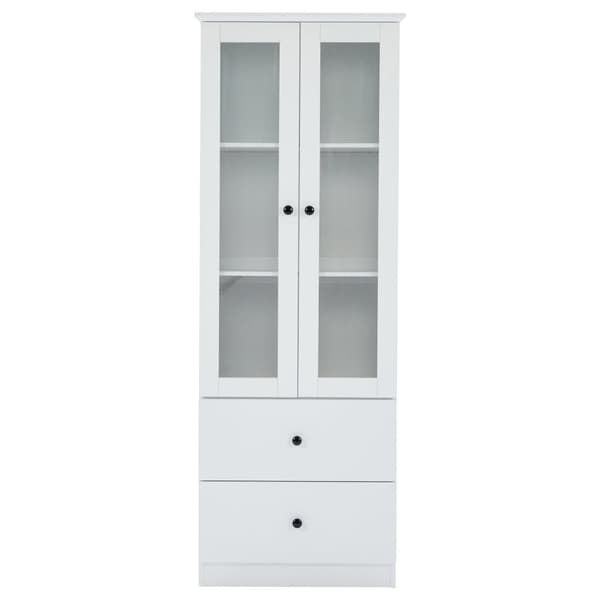 Modernt LED-displayskåp 60x35x165 cm - med USB-anslutning - fjärrkontroll 16 färger - med 2 lådor - med 2 glasdörrar - vit