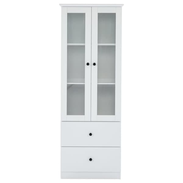Modernt LED-displayskåp 60x35x165 cm - med USB-anslutning - fjärrkontroll 16 färger - med 2 lådor - med 2 glasdörrar - vit