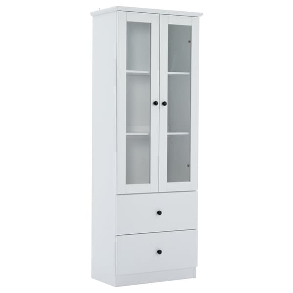 Modernt LED-displayskåp 60x35x165 cm - med USB-anslutning - fjärrkontroll 16 färger - med 2 lådor - med 2 glasdörrar - vit