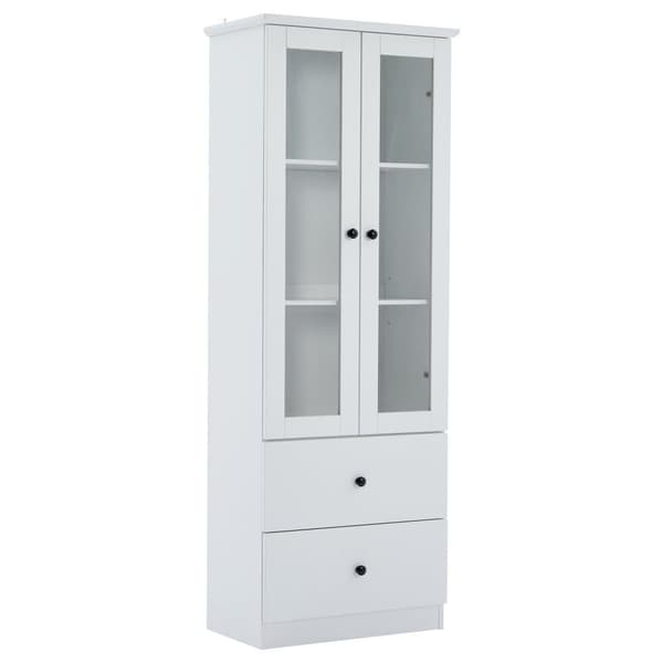 Modernt LED-displayskåp 60x35x165 cm - med USB-anslutning - fjärrkontroll 16 färger - med 2 lådor - med 2 glasdörrar - vit