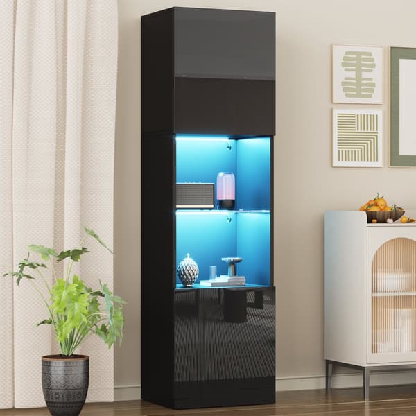 Vitrineskab 45x35x160 cm - med 2 tilslutninger - med LED-belysning - 1 glashylde - sort