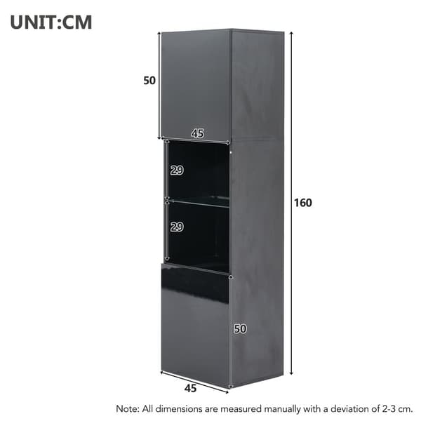 Vitrineskab 45x35x160 cm - med 2 tilslutninger - med LED-belysning - 1 glashylde - sort