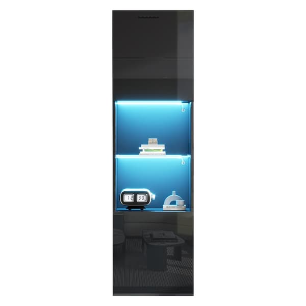Vitrineskab 45x35x160 cm - med 2 tilslutninger - med LED-belysning - 1 glashylde - sort