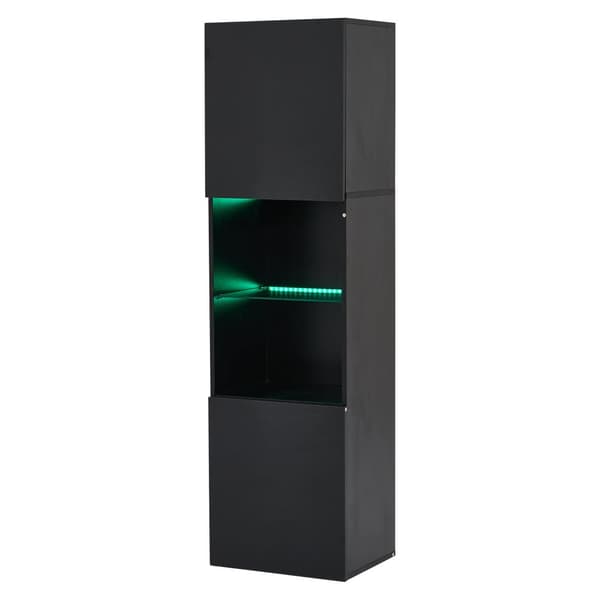 Vitrineskab 45x35x160 cm - med 2 tilslutninger - med LED-belysning - 1 glashylde - sort