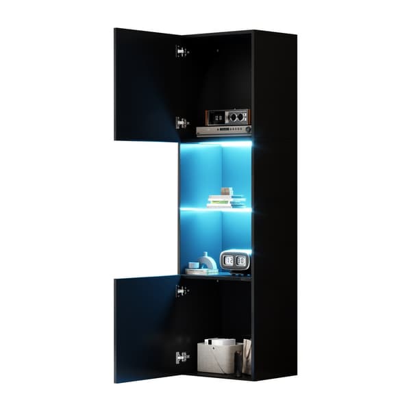 Vitrineskab 45x35x160 cm - med 2 tilslutninger - med LED-belysning - 1 glashylde - sort
