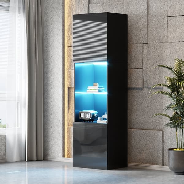Vitrineskab 45x35x160 cm - med 2 tilslutninger - med LED-belysning - 1 glashylde - sort