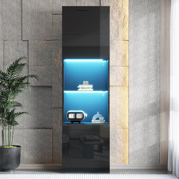 Vitrineskab 45x35x160 cm - med 2 tilslutninger - med LED-belysning - 1 glashylde - sort
