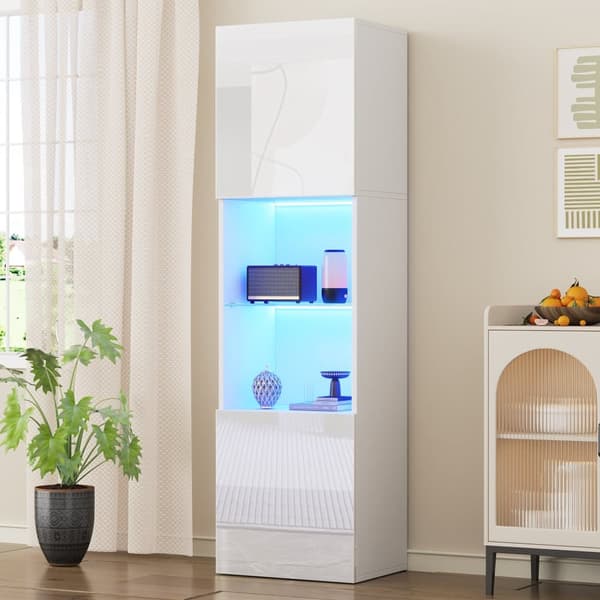 Vitrineskab 45x35x160 cm - med 2 tilslutninger - med LED-belysning - 1 glashylde - hvid