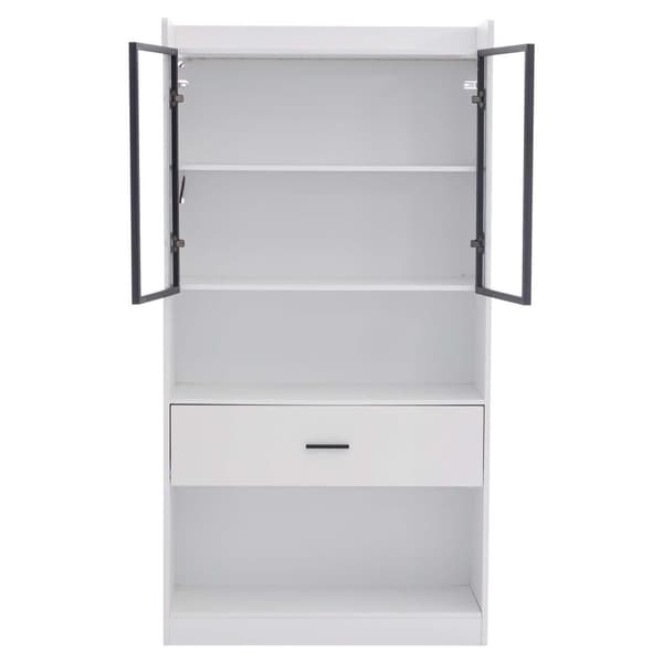 Vitrinskåp 32x80x153,5 cm med LED - 2 glasdörrar och 1 stor låda - Vit