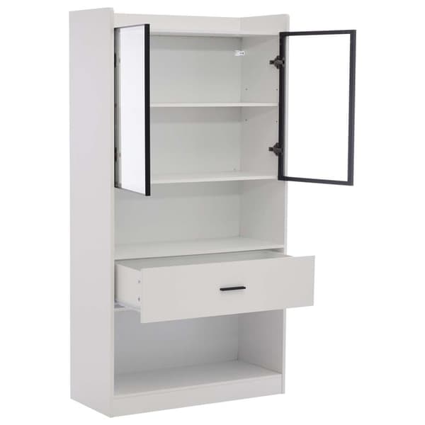 Vitrinskåp 32x80x153,5 cm med LED - 2 glasdörrar och 1 stor låda - Vit