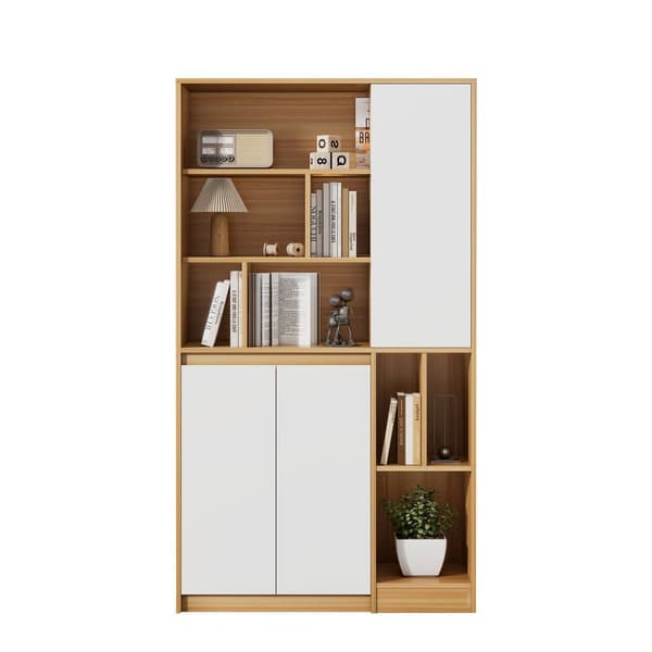 Moderne bogreol i træ med 3 låger og justerbare hylder – rummeligt opbevaringsskab 90×35,5×160 cm til hjemmet eller kontoret