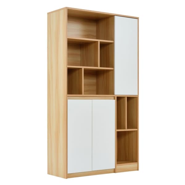Moderne bogreol i træ med 3 låger og justerbare hylder – rummeligt opbevaringsskab 90×35,5×160 cm til hjemmet eller kontoret