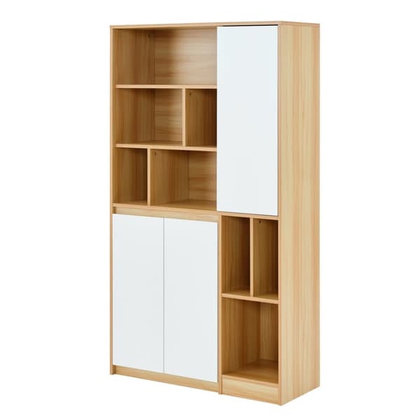 Moderne bogreol i træ med 3 låger og justerbare hylder – rummeligt opbevaringsskab 90×35,5×160 cm til hjemmet eller kontoret