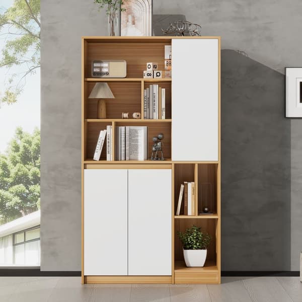 Moderne bogreol i træ med 3 låger og justerbare hylder – rummeligt opbevaringsskab 90×35,5×160 cm til hjemmet eller kontoret