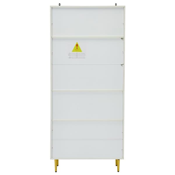 Valkoinen kirjahylly LED-valaistuilla lasivitrioneilla – 5 avointa hyllyä, 2 laatikkoa ja säädettävät hyllyt – 78×36×190 cm