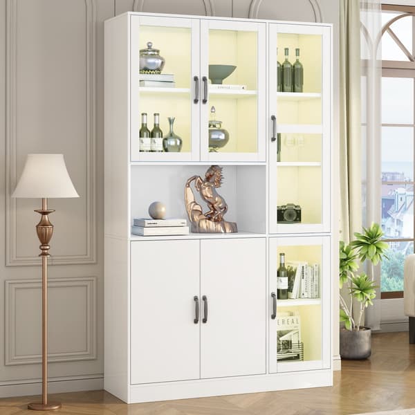 Vitrineskab med LED-belysning - Hylder med 6 låger - H 200 cm - Hvid