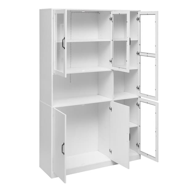 Vitrineskab med LED-belysning - Hylder med 6 låger - H 200 cm - Hvid