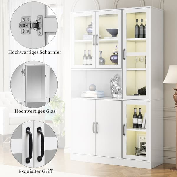 Vitrineskab med LED-belysning - Hylder med 6 låger - H 200 cm - Hvid