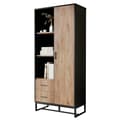 Miniatyrbillede 7 af 10: Moderne højbord 80x40x180 cm – trælook med sort ramme, skab med låge, 2 skuffer og 3 åbne hylder