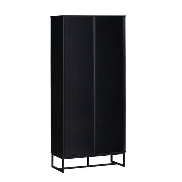 Moderne højbord 80x40x180 cm – trælook med sort ramme, skab med låge, 2 skuffer og 3 åbne hylder