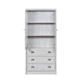 Pikkukuva 5 / 11: Moderni highboard 80x34x171 cm – puinen ilme lasiovilla, 3 laatikolla ja kuparikahvoilla, tyylikäs säilytystila olohuoneeseen, toimistoon ja eteiseen