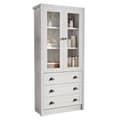 Pikkukuva 7 / 11: Moderni highboard 80x34x171 cm – puinen ilme lasiovilla, 3 laatikolla ja kuparikahvoilla, tyylikäs säilytystila olohuoneeseen, toimistoon ja eteiseen