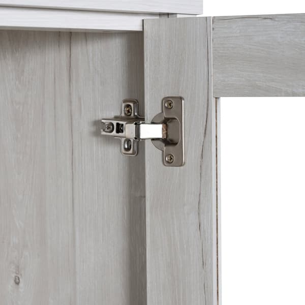 Moderni highboard 80x34x171 cm – puinen ilme lasiovilla, 3 laatikolla ja kuparikahvoilla, tyylikäs säilytystila olohuoneeseen, toimistoon ja eteiseen