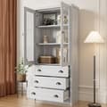 Pikkukuva 2 / 11: Moderni highboard 80x34x171 cm – puinen ilme lasiovilla, 3 laatikolla ja kuparikahvoilla, tyylikäs säilytystila olohuoneeseen, toimistoon ja eteiseen