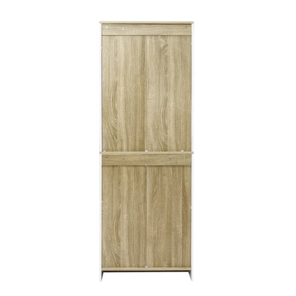 Vitrineskab 181,5 cm højt – hvid højglansfront, glaslåger og justerbar LED-belysning, moderne design