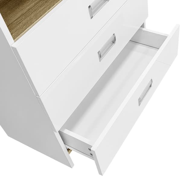 Vitrineskab 181,5 cm højt – hvid højglansfront, glaslåger og justerbar LED-belysning, moderne design